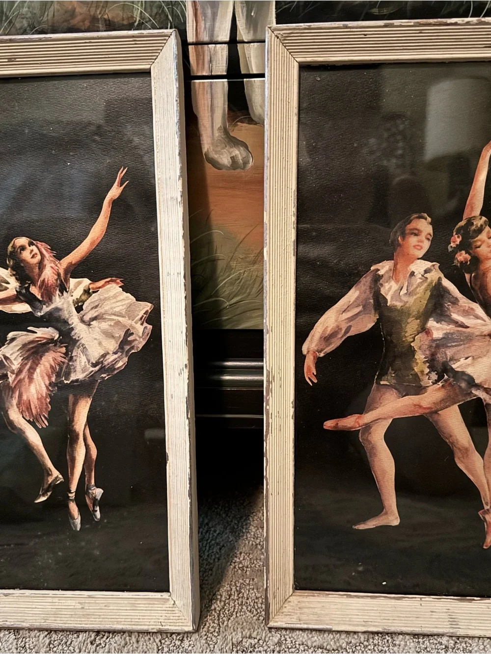 Vintage Ballet Wall Art Pair in White distressed frames